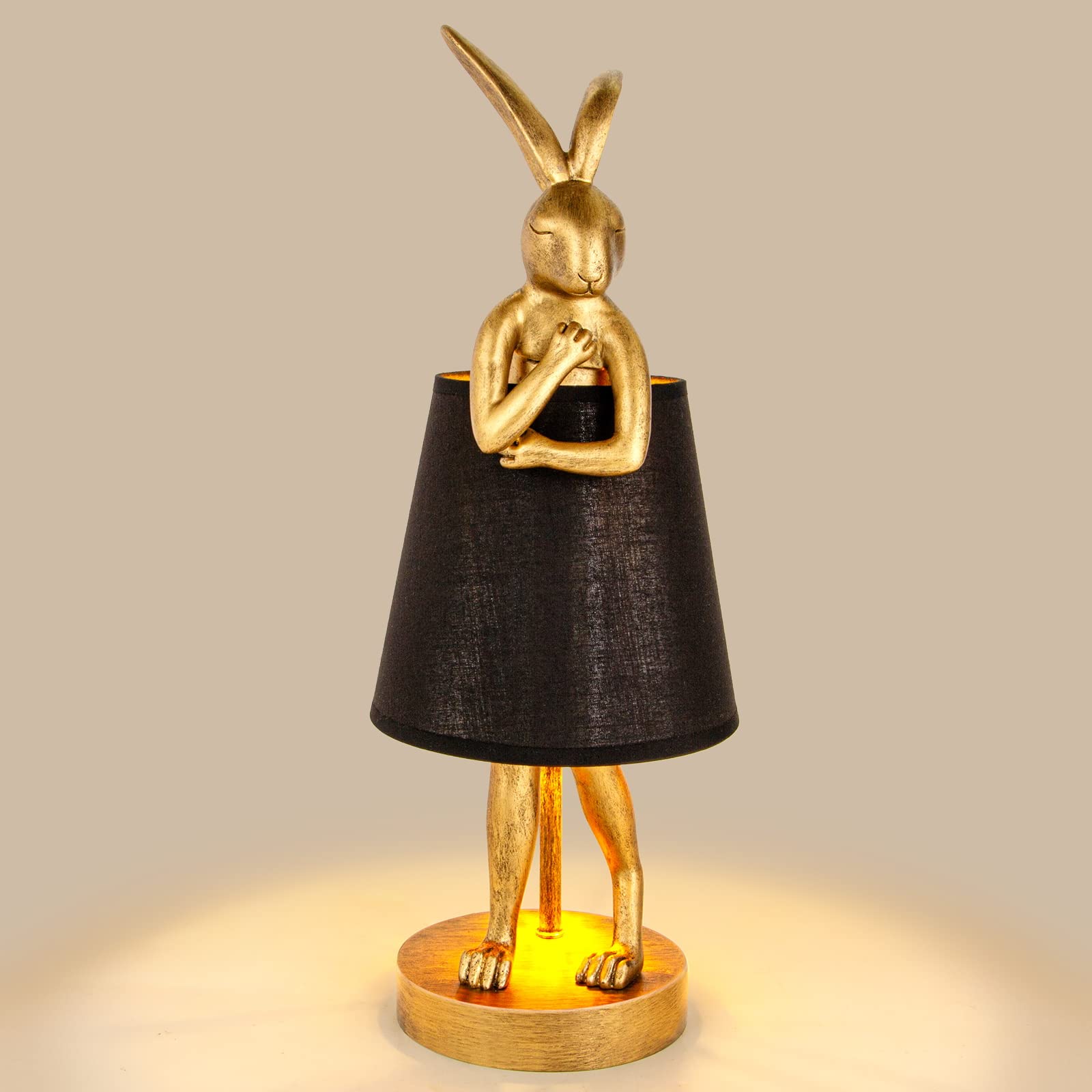 Bunny Rabbit Table Lamp, Black Linen Shade, Creative Gold Decor Night Light for Bedroom, Dining Room, Nightstand Unique Lamp (Black)