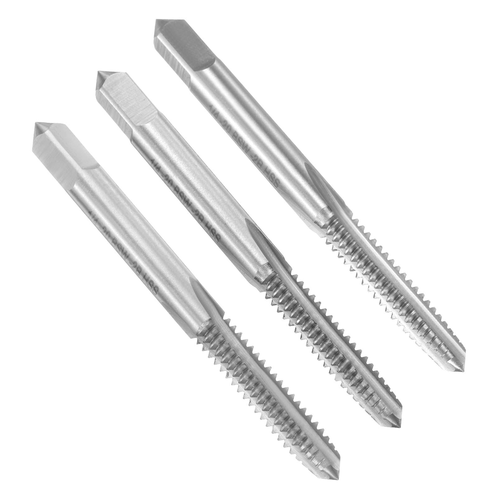 Juego de 3 machos de roscar manuales de 1/4"-20BSW, con Rosca cónica/Inferior, de Acero de Alta Velocidad.