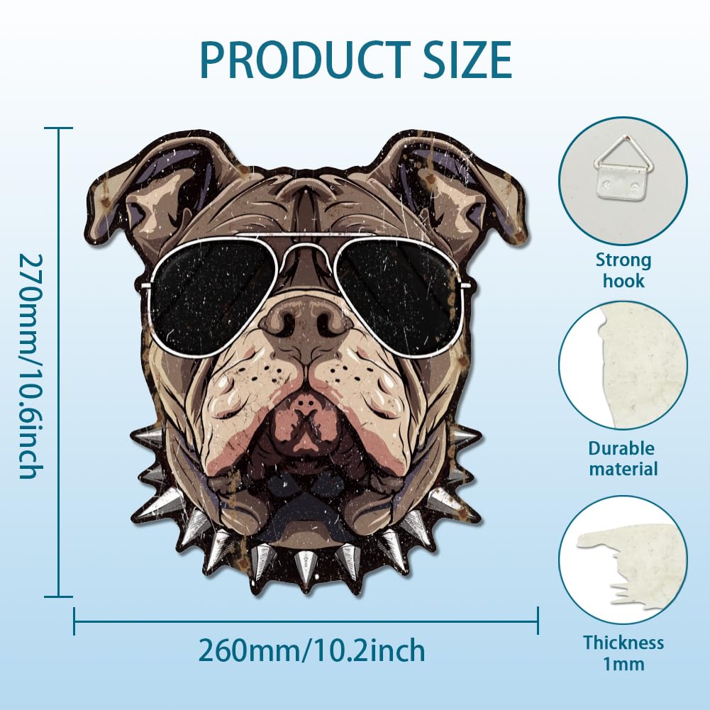 GLOBLELAND Sunglasses Dog Metal Tin Sign French Bulldog Vintage Tin Sign Retro Dog Plaque Poster Metal Wall Decor for Bar Living Room Cafeteria Bathroom Dining Hall Kitchen Restaurant - Image 3