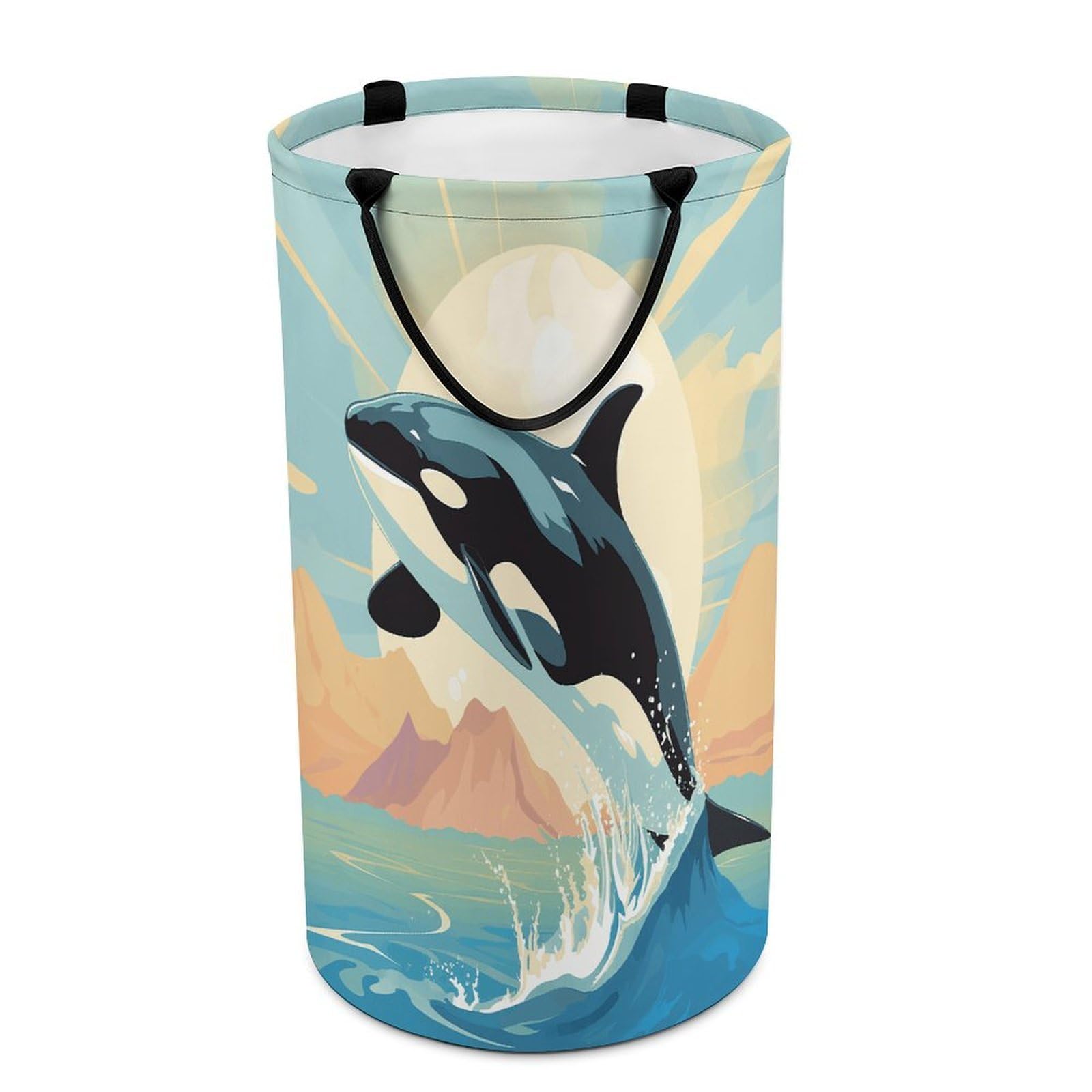 Orca in The Sea Laundry Hamper Waterproof Polyester Laundry Baskets Collapsible Dirty Clothes Storage Basket Clothes Hampers with Sturdy Handles for Travel Bedroom