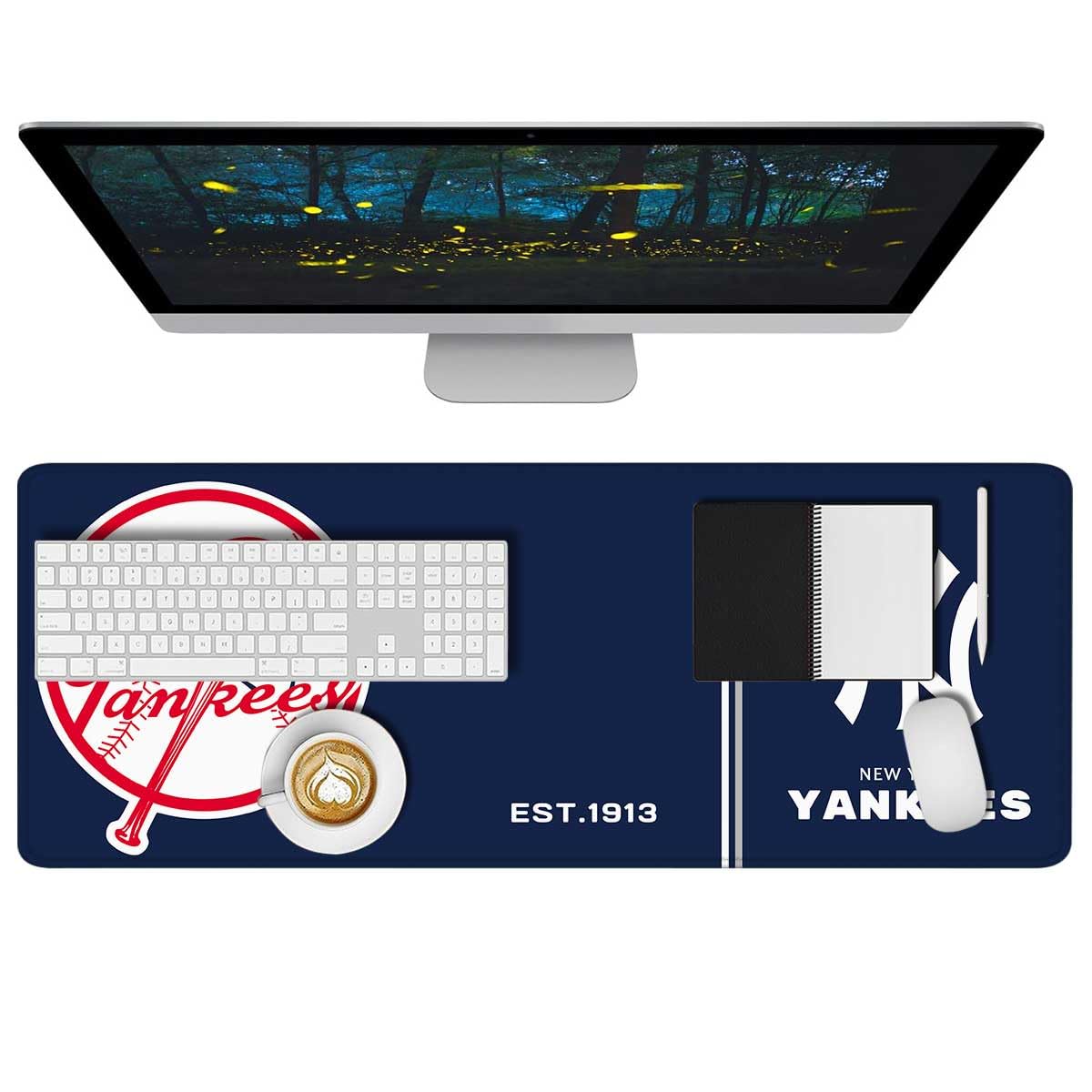 Baseball Mouse Pad Extended Large Gaming Desk Pad 31.5 x 11.8 Inch, XL Mousepad Topographic Mouse Pad with Anti-Slip Rubber Base for New York Home