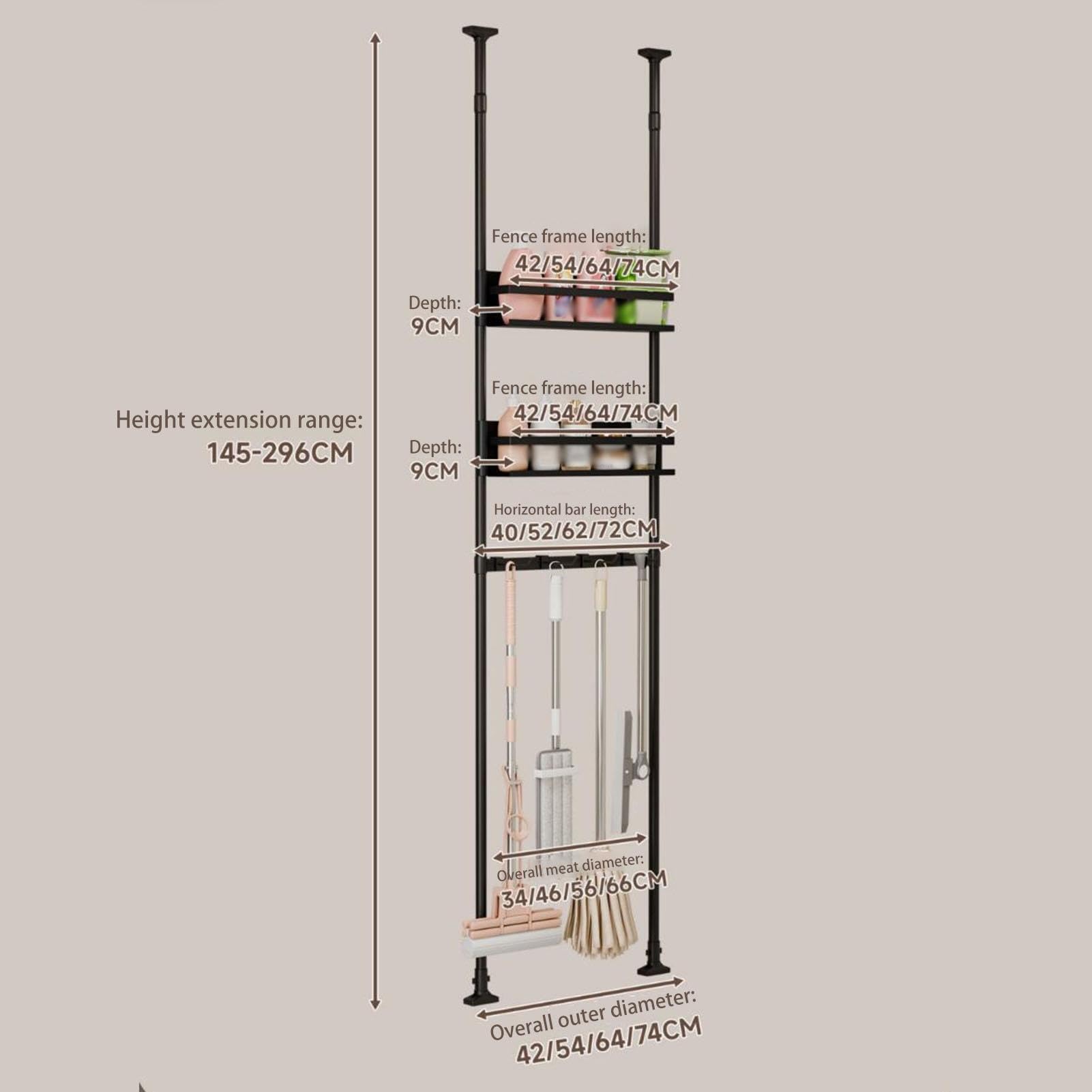 Scaffale Estensibile Con Asta Telescopica, Organizer