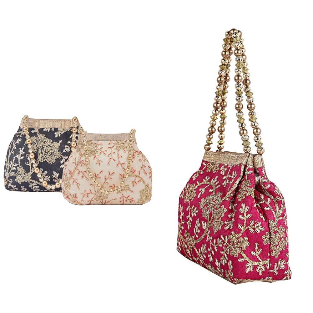 kuber industries Pack of 2 Potli Bags for Ladies & Girls | Women Shagun Pouches for Festive Seasons | + Women's Polyester Embroidered Woman Potli Bag, Pink - CTKTC31391-picture-27