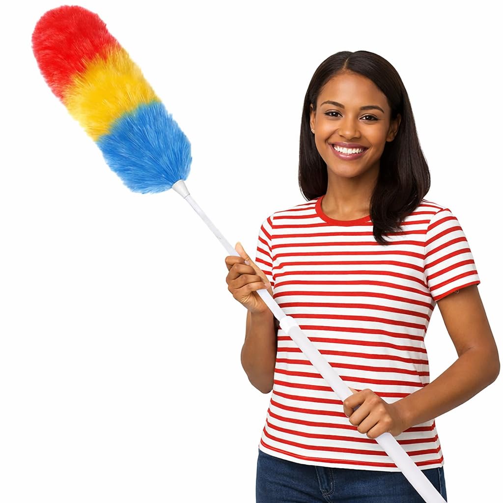 Zinniauk Multicolour Feather Duster With Telescopic Handle 120Cm Extendable Microfibre Electrostatic Duster For High Ceilings Fans Cobwebs And Hard To Reach Areas Home And Office Cleaning
