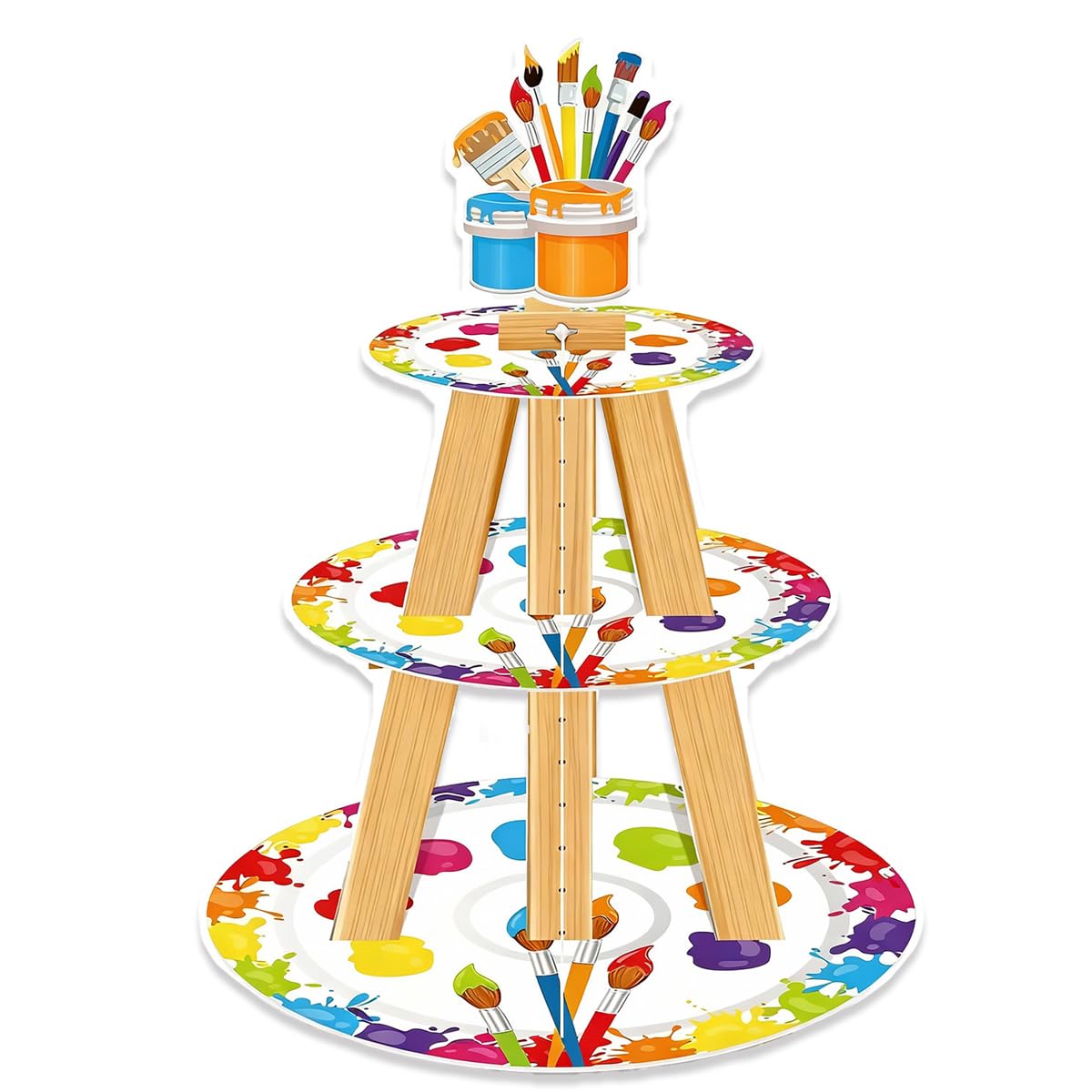 Fuwraixis Graffiti art Cupcake Stand, 3-Tier Dessert Tower, watercolour Party Decoration, Painted Theme Children Birthday Cake decoration, Suitable for anniversaries and family gatherings