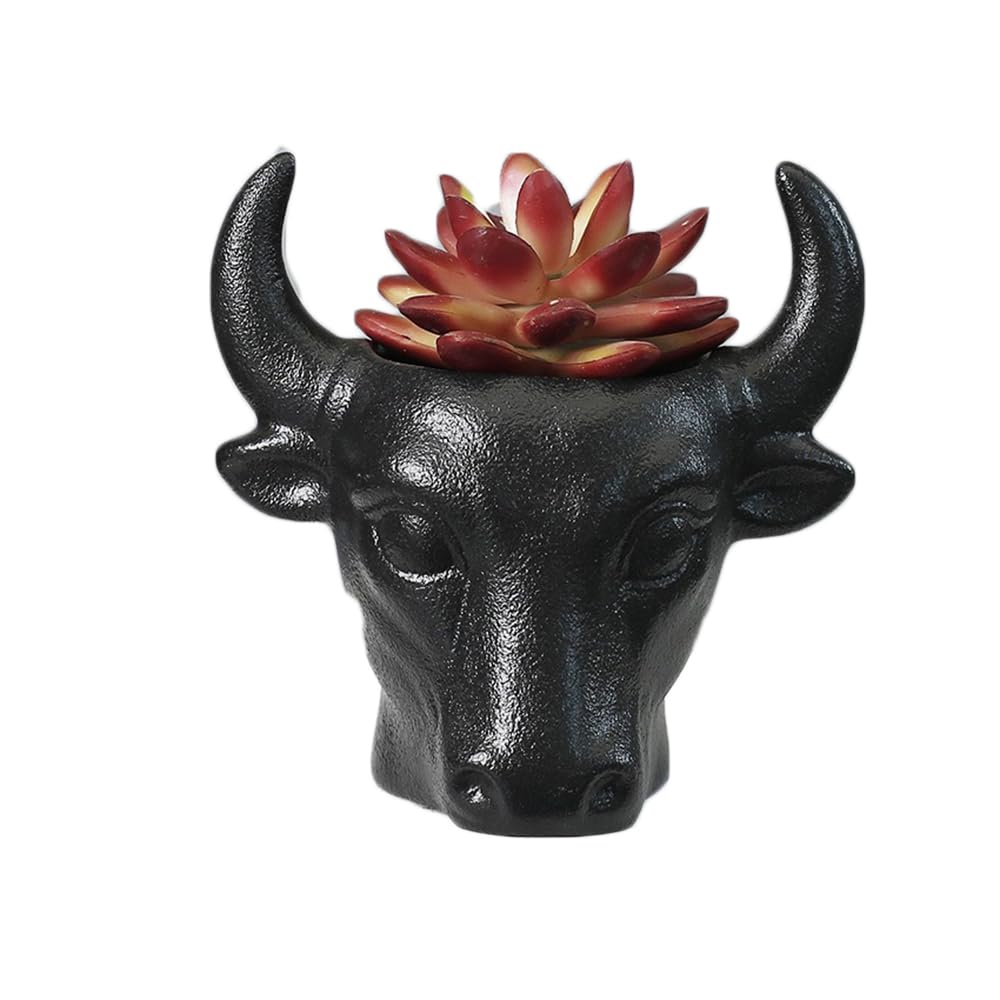 Bull Pen Holder Decoration Succulent Pot Ceramic Gardening Planter Office School Gift Desk Storage Pencil Brush Organizer (Black)