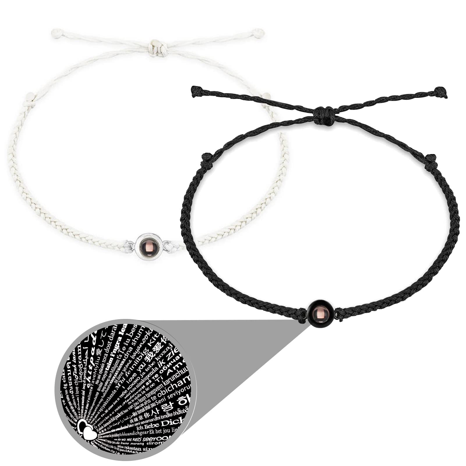 TONAUPPulsera de Proyección de Fotos Te Amo Pulsera 100 Idiomas para Mujeres Hombres Proyección Imagen con Cuerda Ajustable Círculo Encanto Monumento del Amor Día de la Madre Regalos para Novio 28cm