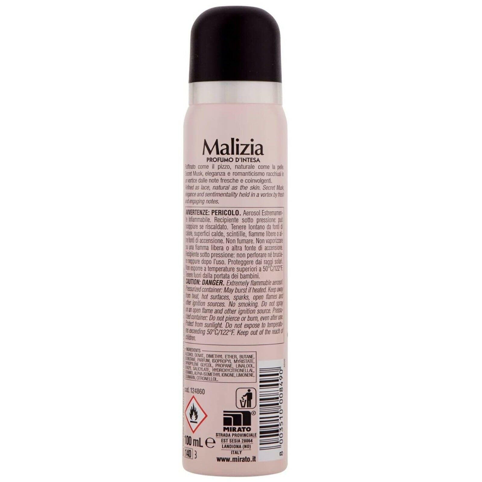 12x MALIZIA Deodorante Donna Secret Musk Seduction Parfum,Deodorant Deo Spray für Damen 100ml + Beni Culinari Kostenloser Schlüsselanhänger