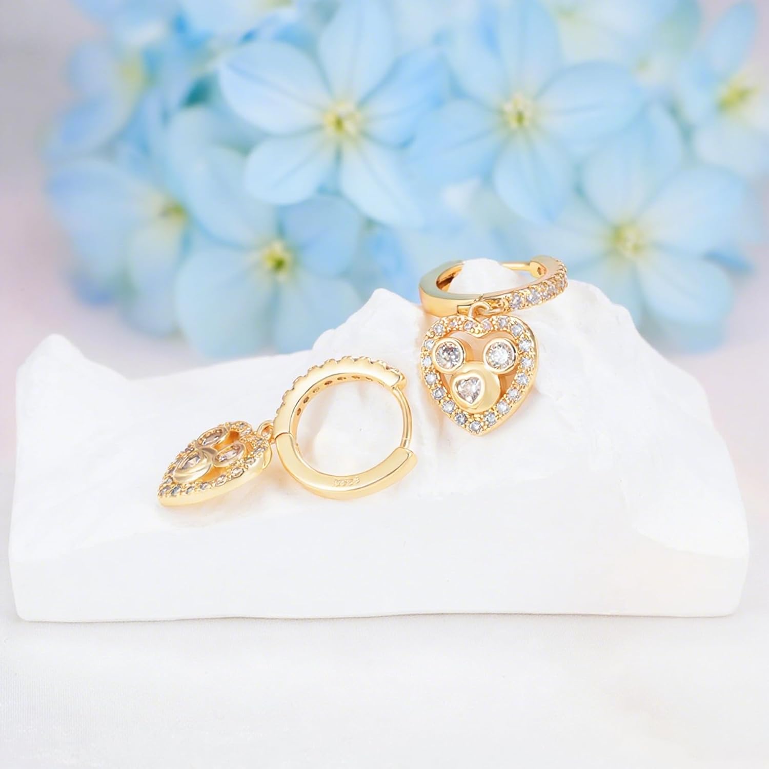 Mouse Earrings 14k Gold Sterling Silver Mouse Heart Hoop Earrings with Sparkling Cubic Zirconia Cute Animal Dangle Hoop Earrings Jewelry for Women Daughter Mom Wife Girlfriend Birthday Party - Image 3