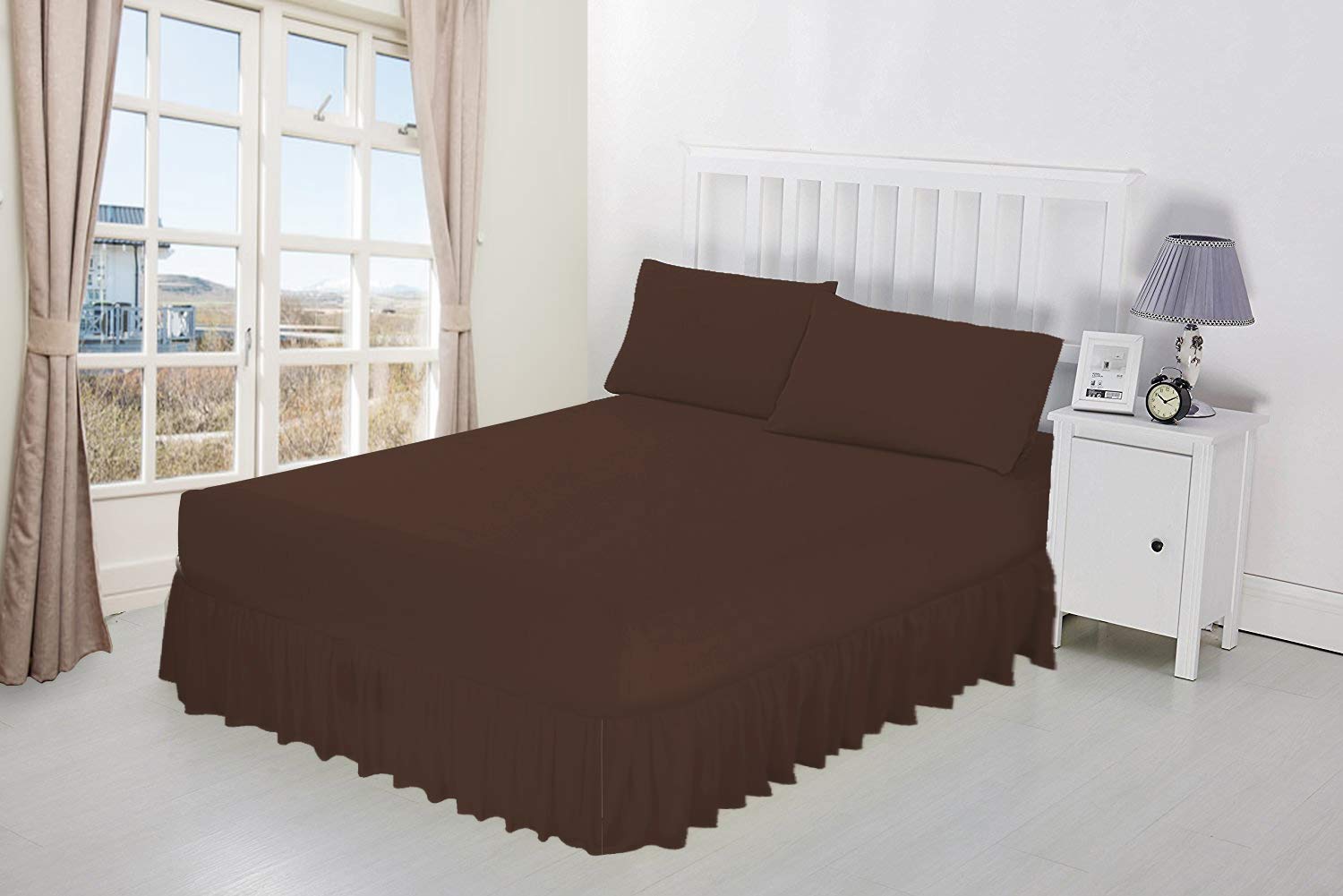 Luxury Percale Frilled Valance Fitted Sheets 14 Colours in, Single, Double, King, Super King (Single, Chocolate)