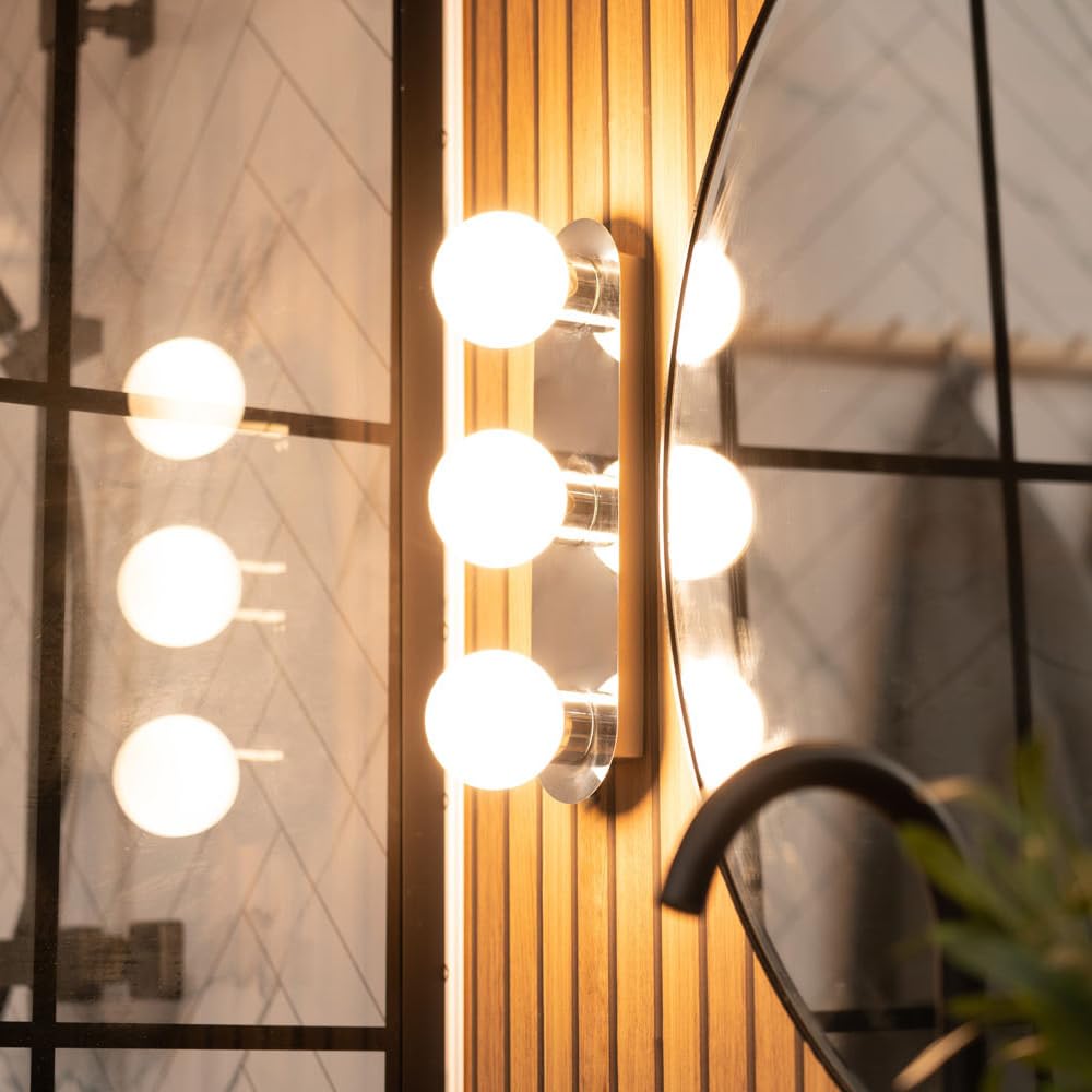 ValueLights | Orbital 3 Way Chrome Wall/Ceiling Light with a Opal Glass Globe Lamp Shade | Bath Wall Lights, Home Décor & Improvement Essential | Includes Bulb [6500K Cool White] | Mains Wired