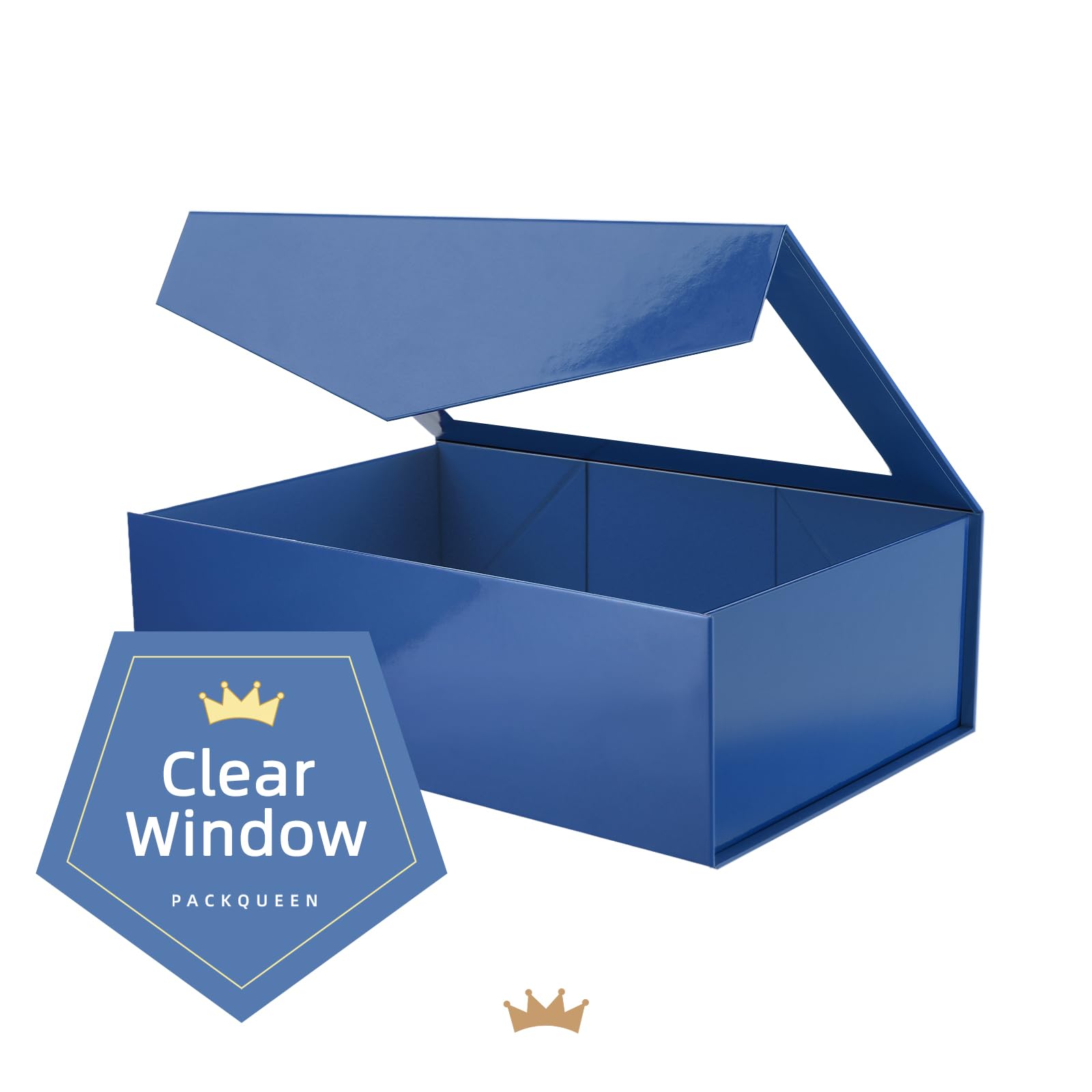 PACKQUEEN 5 große blaue Oster-Geschenkboxen mit Fenster, 34,9 x 22,9 x 10,4 cm, transparente Geschenkboxen für Geschenke enthalten Bänder, Karten, Trauzeugen-Antragsboxen, Boxen mit magnetischen