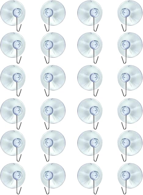 AKH® Clear Suction Hooks | Pack of 24 | 4cm Rubber Sucker Pads with Metal Hook | Strong Hanging Hook for Christmas Hanging Decorations Signs Mirror Glass Kitchen Bathroom Wall Festivals Decorations