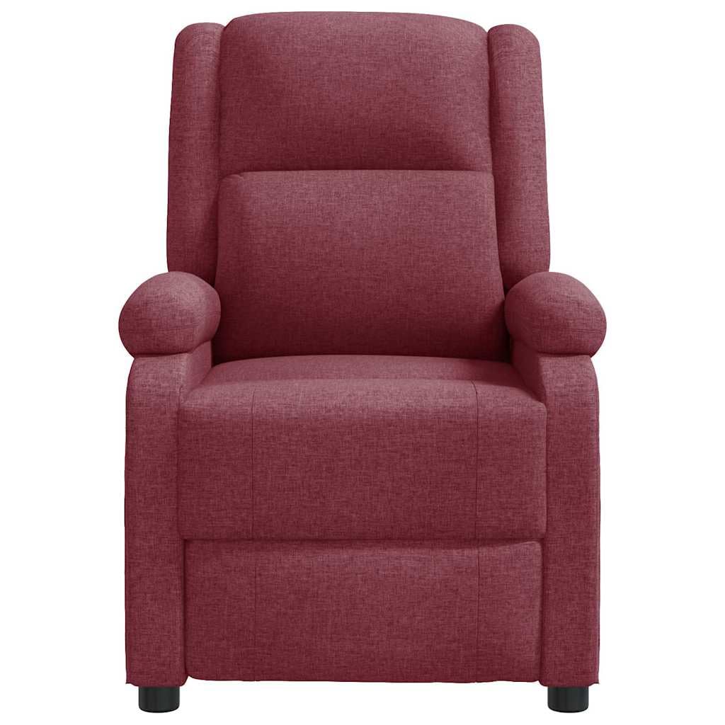 Fotel relaksacyjny w kolorze czerwonego wina z regulowanym oparciem i podnóżkiem, ergonomiczny fotel wypoczynkowy z tapicerką, drewniana metalowa rama, wygodne krzesło do czytania do salonu