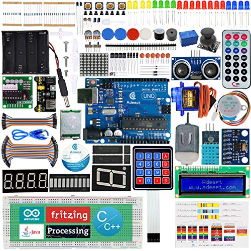 Adeept Ultimate Starter Kit Compatibel met Arduino IDE, Relay, processing en C-code, LCD1602, Servo Motor, Starter Kit met 140 pagina's PDF-gids