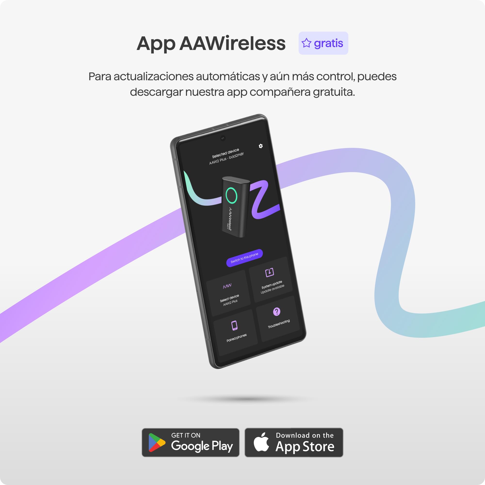 AAWireless Adaptador 2 en 1 para Android Auto y Apple Carplay, conexión inalámbrica a través de Bluetooth y WiFi, apto para iOS 10+ y Android 11+, botón multifuncional, fabricado en Europa