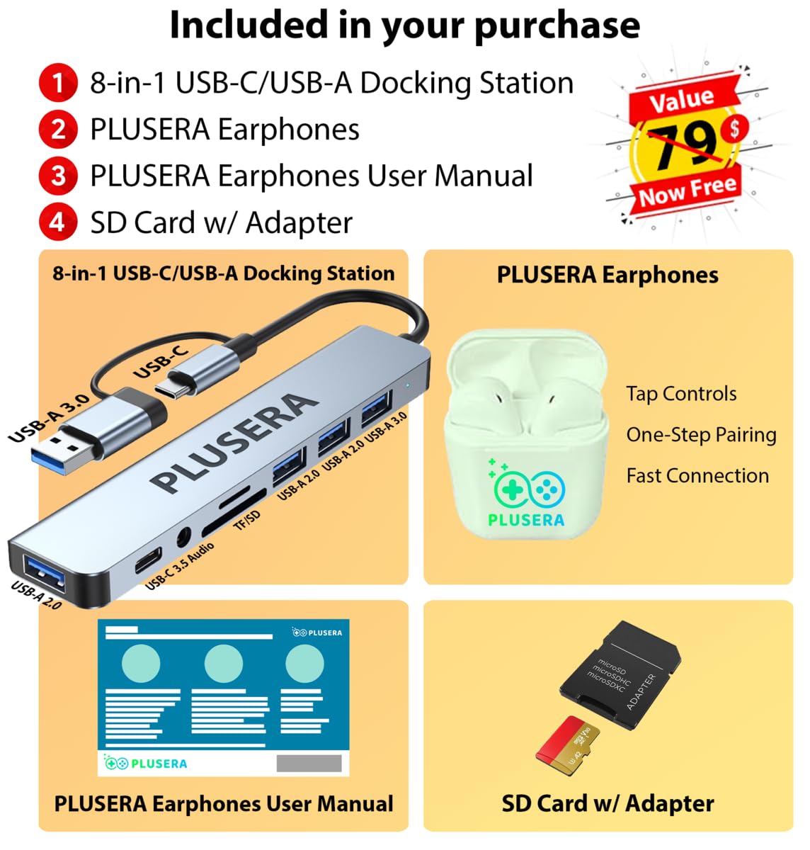 HP 14" Business Laptop Computer, 16GB RAM 320GB Storage (64GB eMMC+256GB Docking Station Set), Intel Quad-Core N4120, Windows 11 S Laptop with 1-Year Microsoft Office 365, PLUSERA Earphones, White