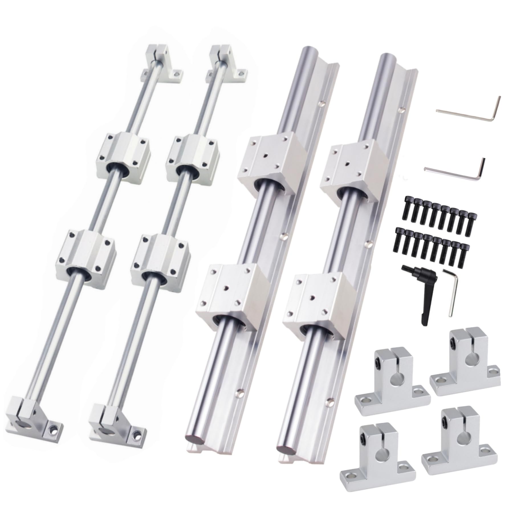 Linearführungsschienen-Set,2 Stück Ø16mm 500mm Linearschiene Horizontale + 4x SCS16UU Gleitblöcke + 8x SK16 Halterung,2x SBR16-500mm Linearführung mit 4x SBR16UU Schiebeblock für CNC