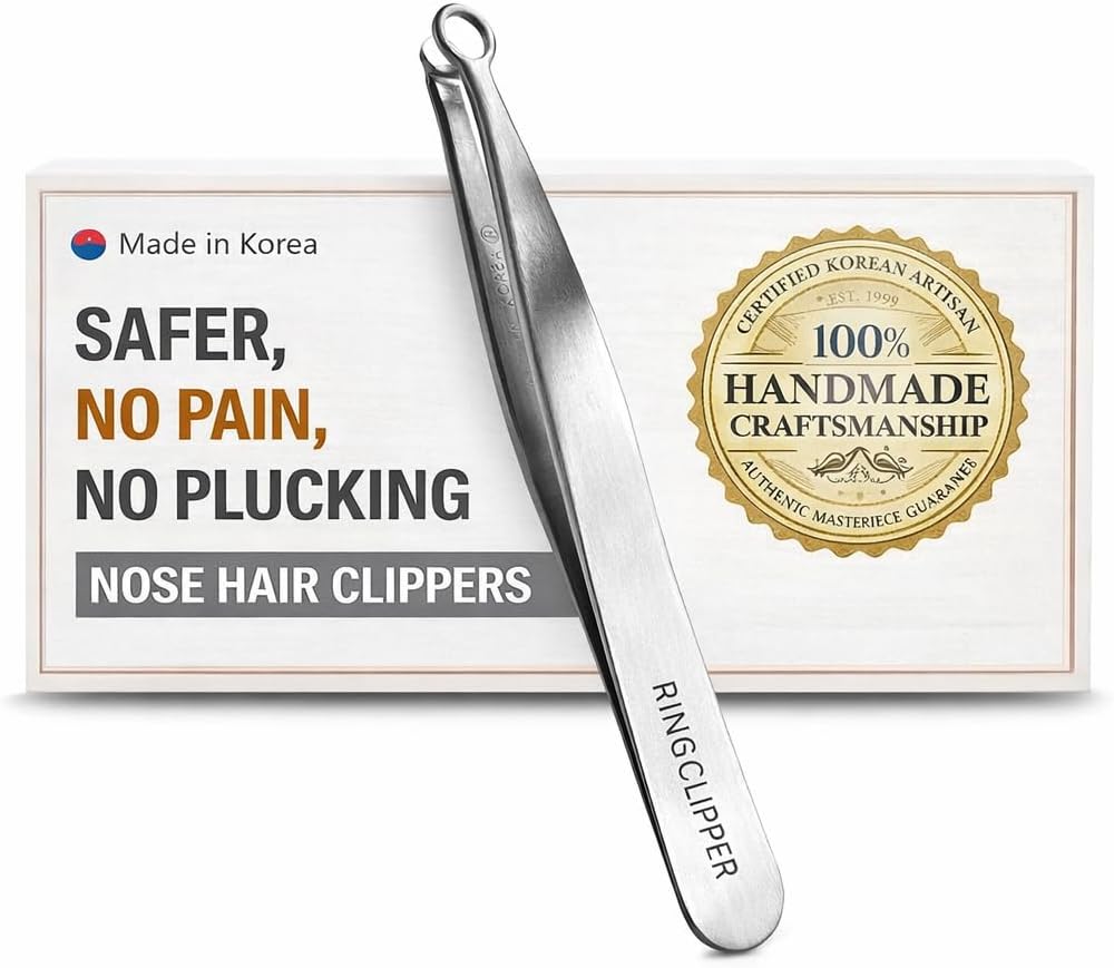 rinocos [Premium Hand-Made] Nose Hair Clippers for Men - Nasal Clippers, Nose Hair Trimmer, 304 Surgical-Grade Stainless Steel, Eyebrow Trimmer, Third-Generation Craftmanship (Silver)