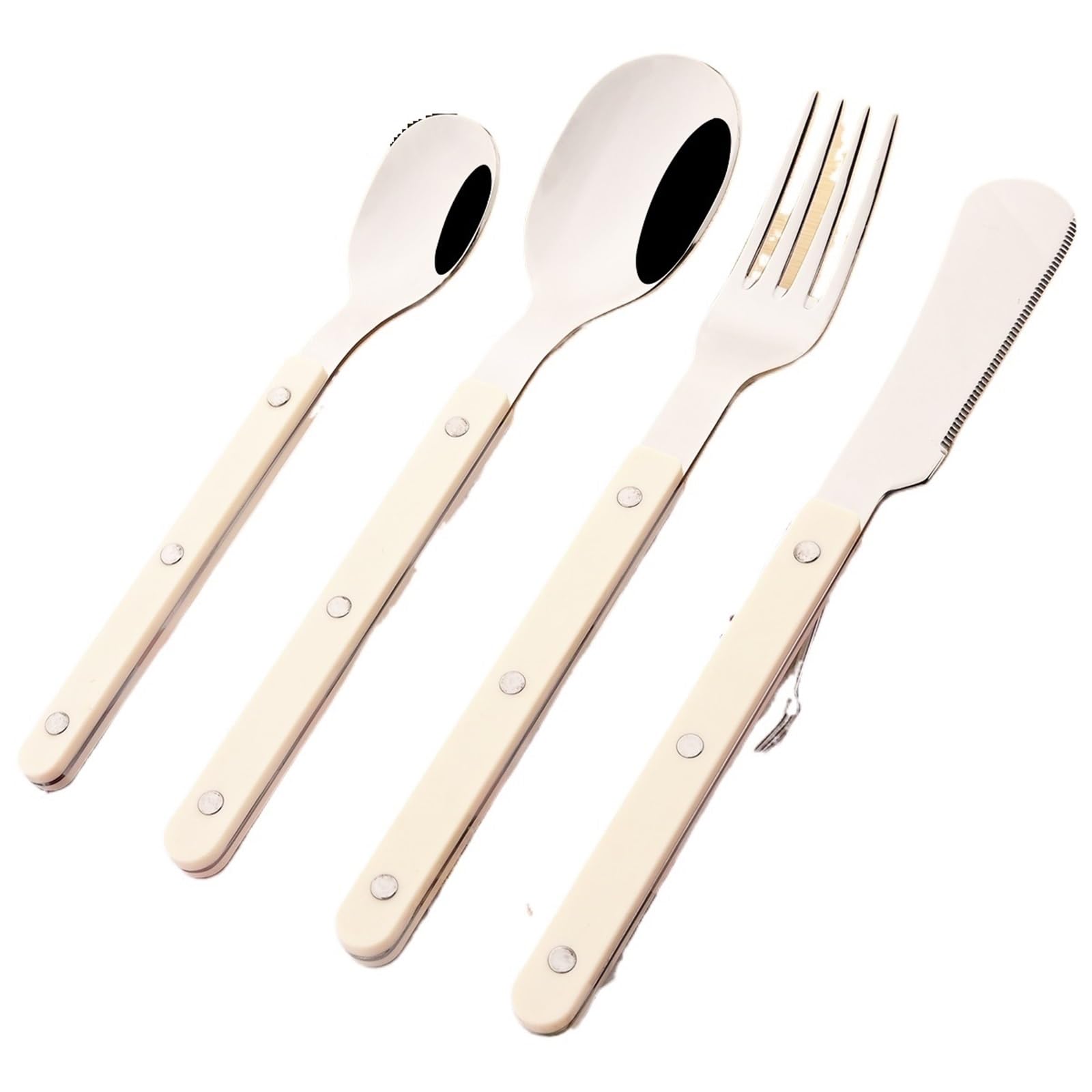 Juego de Cubiertos Juego de vajilla 4 piezas con mango beige, cuchillo, tenedor, cuchara, cubiertos acero inoxidable, cocina occidental