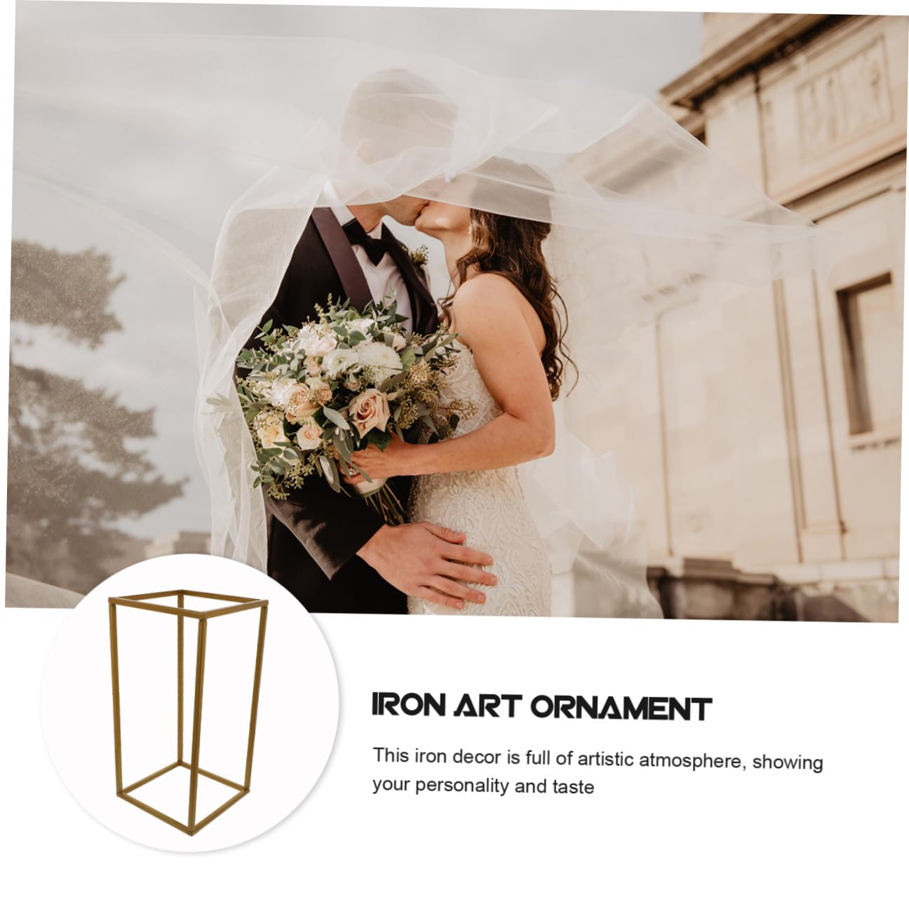 Cornice Decorativa Rettangolare in Ferro Oro per Matrimonio | 1 Pezzo, Forma Geometrica Irregolare, Adatta a Scena Party, Design Astratto e Atmosfera Romantica