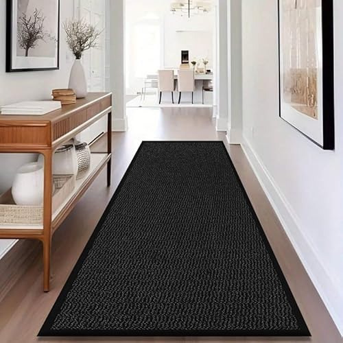 Cozy Haven Sunny Indoor & Outdoor Runner Rug – Machine Washable Non-Slip Rubber Backed Entrance Mat, Long Waterproof Mats for Hallway, Front Entrance, Kitchen, Patio or Garden - (Black, 90x150 cm)