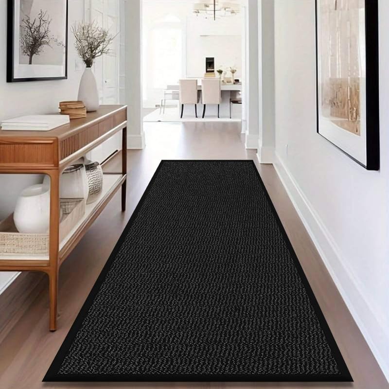 Sunny Indoor & Outdoor Runner Rug – Machine Washable Non-Slip Rubber Backed Entrance Mat, Long Waterproof Mats for Hallway, Front Entrance, Kitchen, Patio or Garden - (Black, 60x180 cm)