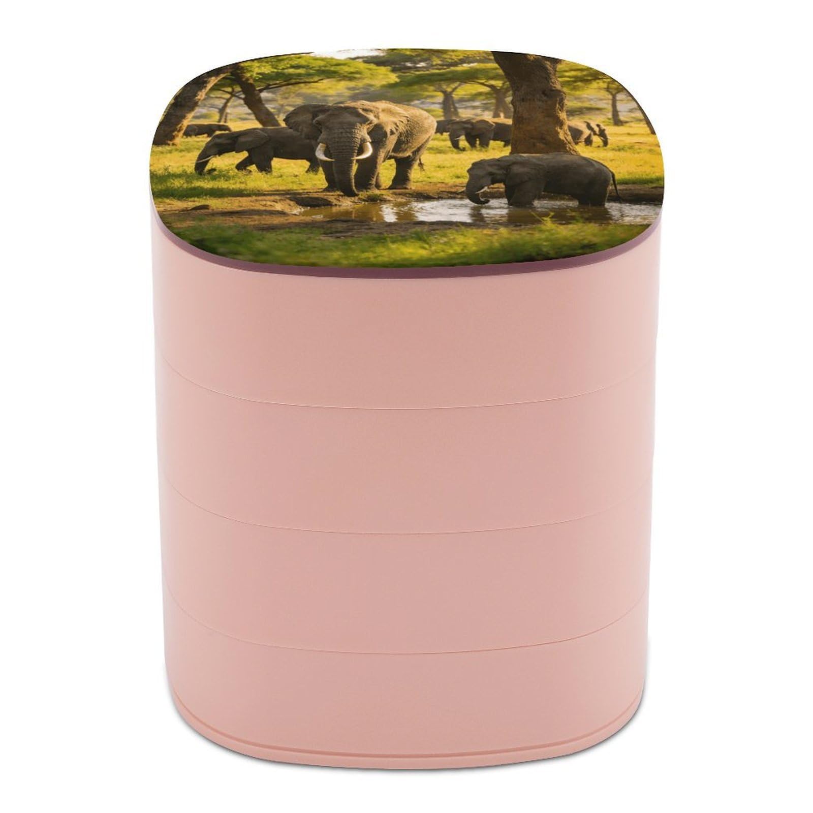 LZQPOEAS Natural Trees And Elephants Jewelry Box Women Jewelry Organizer Travel Jewelry Case Cute Necklace Ring Storage Organizer 4-Layer Rotating Jewelry Tray Case with Mirror for Bracelets