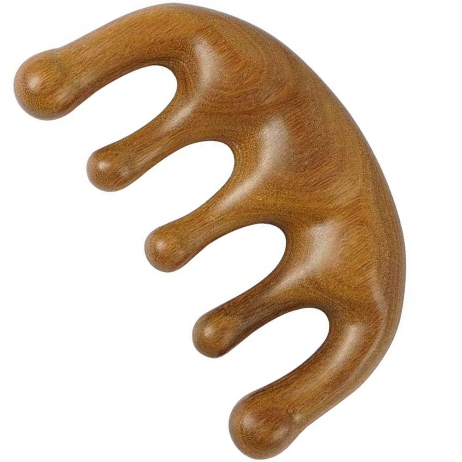 Grzebień do masażu, 100% naturalne, ręcznie wykonane czyste drewno, pięciozębny grzebień meridiany, skrobanie, wielofunkcyjne ręczne narzędzie do masażu głowy, ręcznie wykonany grzebień z drzewa sandałowego do pielęgnacji głowy, relaksu, masażu Acupoint