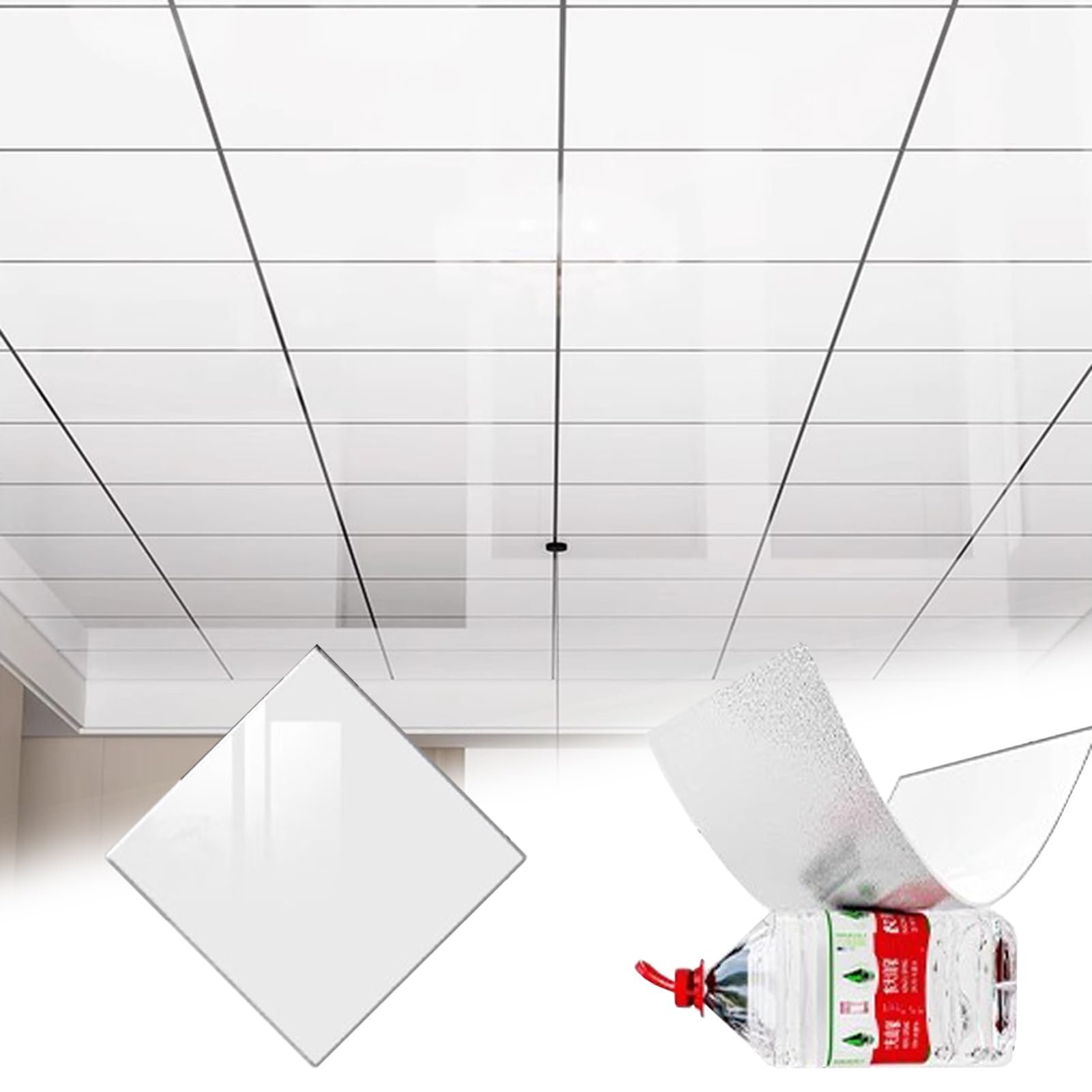 Panel Decorativo Pared y Techos Paneles de Techo de Espuma de PVC Blanco Autoadhesivos e Impermeables para Techos Suspendidos, Insonorizados, Que Cubren Grietas y Manchas para Decoración(10pcs)