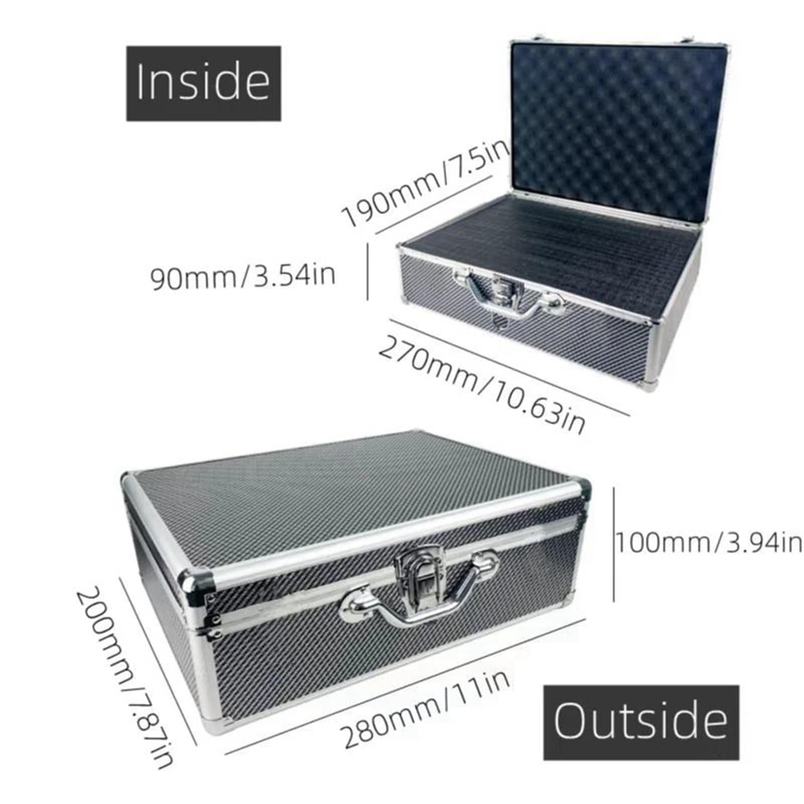 Maletín De Aluminio Para Herramientas Caja de Herramientas portátil aluminio, equipo seguridad, caja herramientas, instrumentos(28x20x10cm Silver)