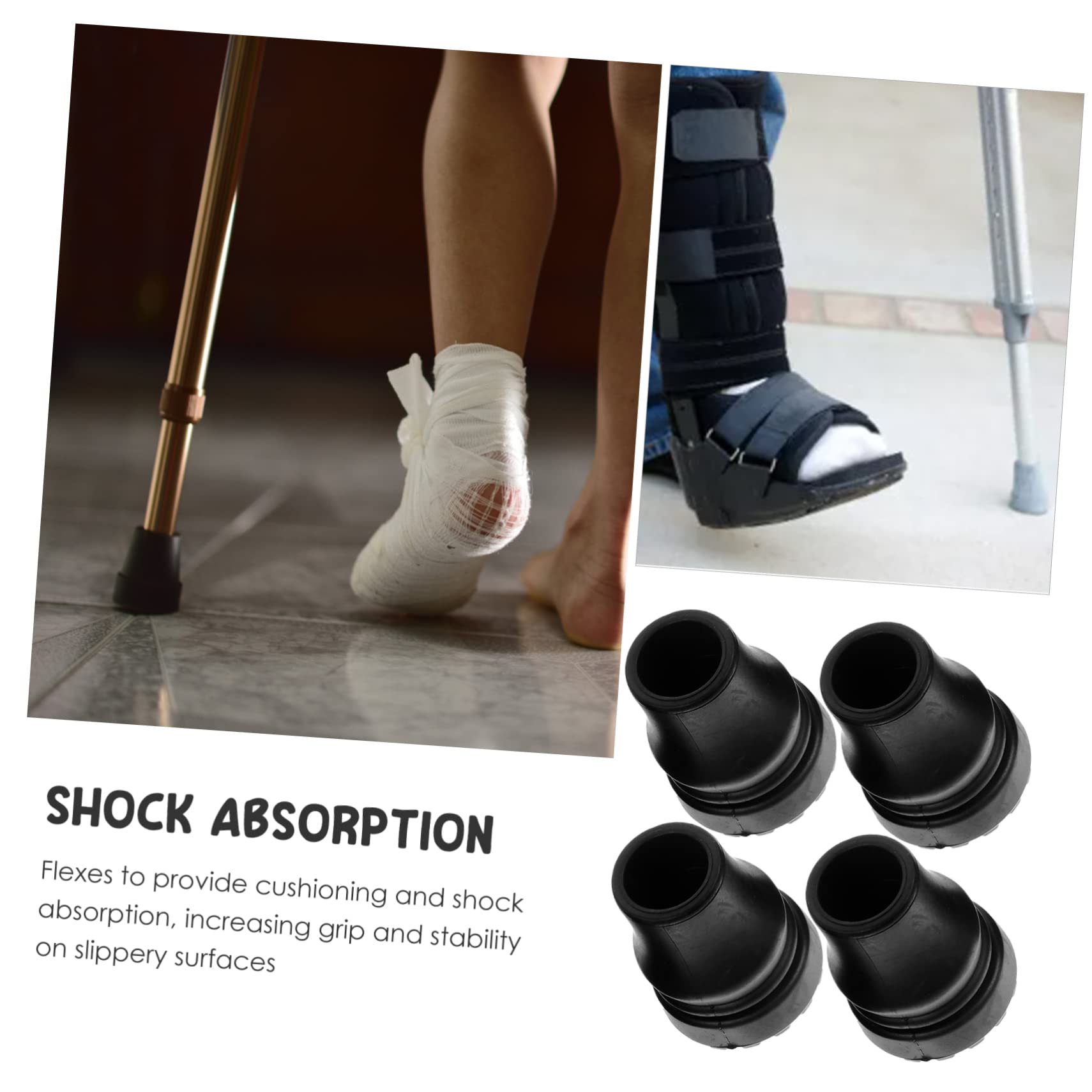 Punta Antiscivolo per Bastone e Stampella 4 Pezzi in Pvc | Nero, Assorbimento Urti, Previene Incidenti, Ricambio per Uso su Cane e Stampella