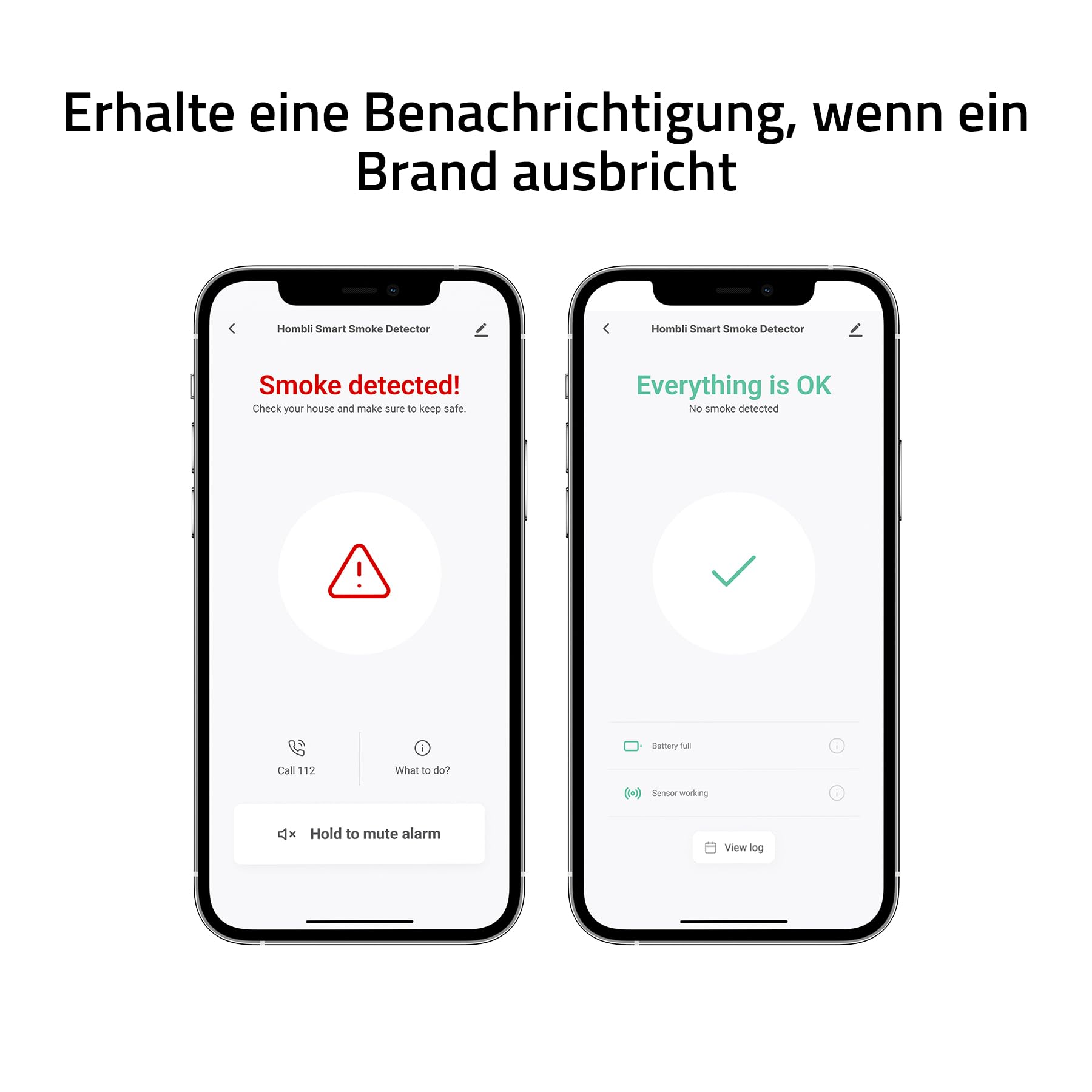 Hombli Rauchwarnmelder, 85 dB Alarm, 10 Jahren Batterielaufzeit, Weiß