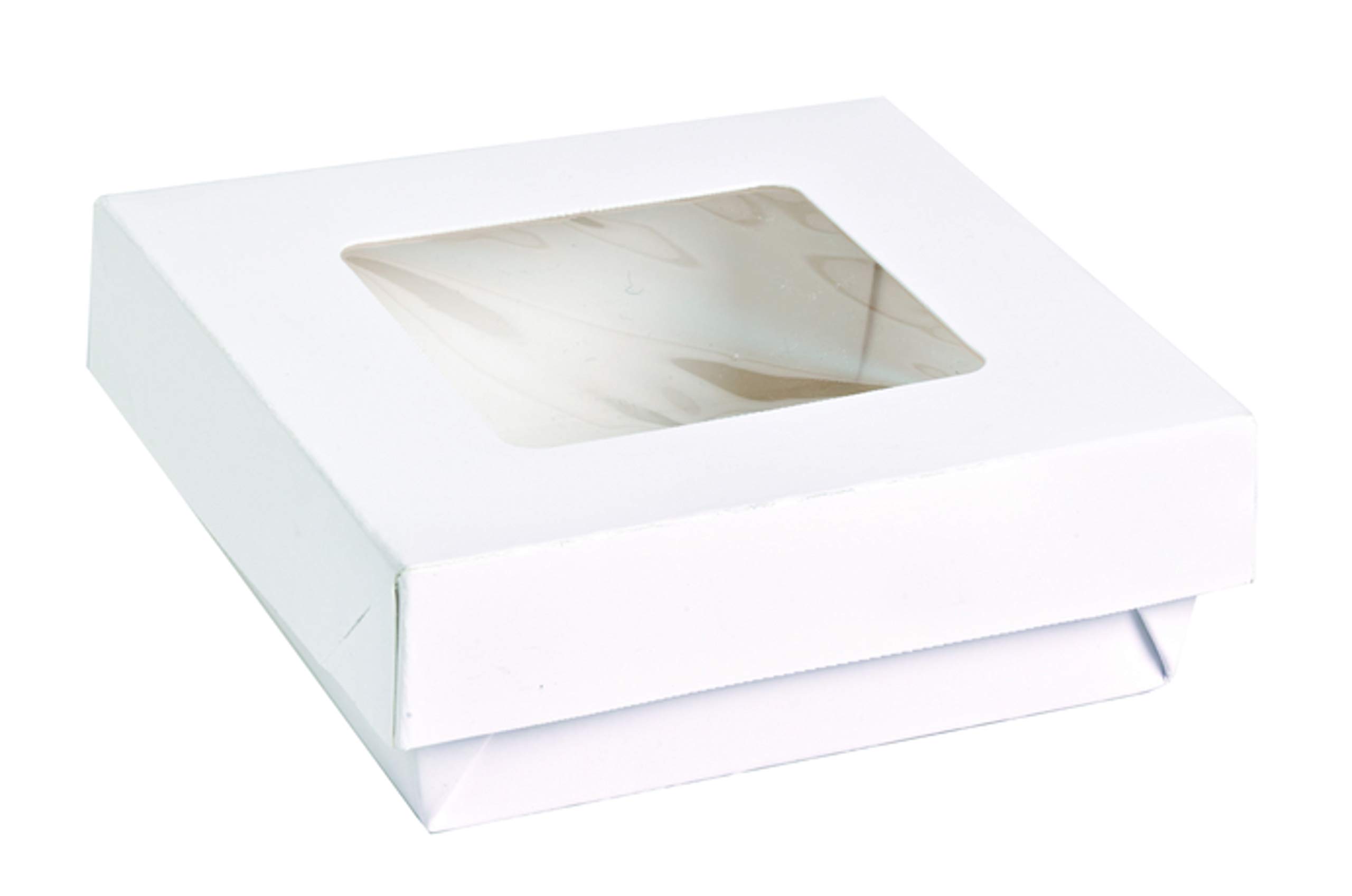 PacknWood 210KRAYWH135 - White Box with Window - Small White Kray Box with Window Lid - White Bakery Box with Window (22 oz Capacity) - (4.7 x 4.7 x 2) (250 per case)