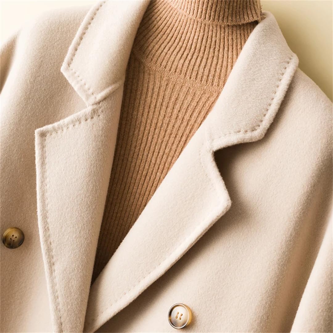 Disimlarl Abrigo largo con cinturón para mujer, chaqueta de lana con solapa, elegante abrigo vintage