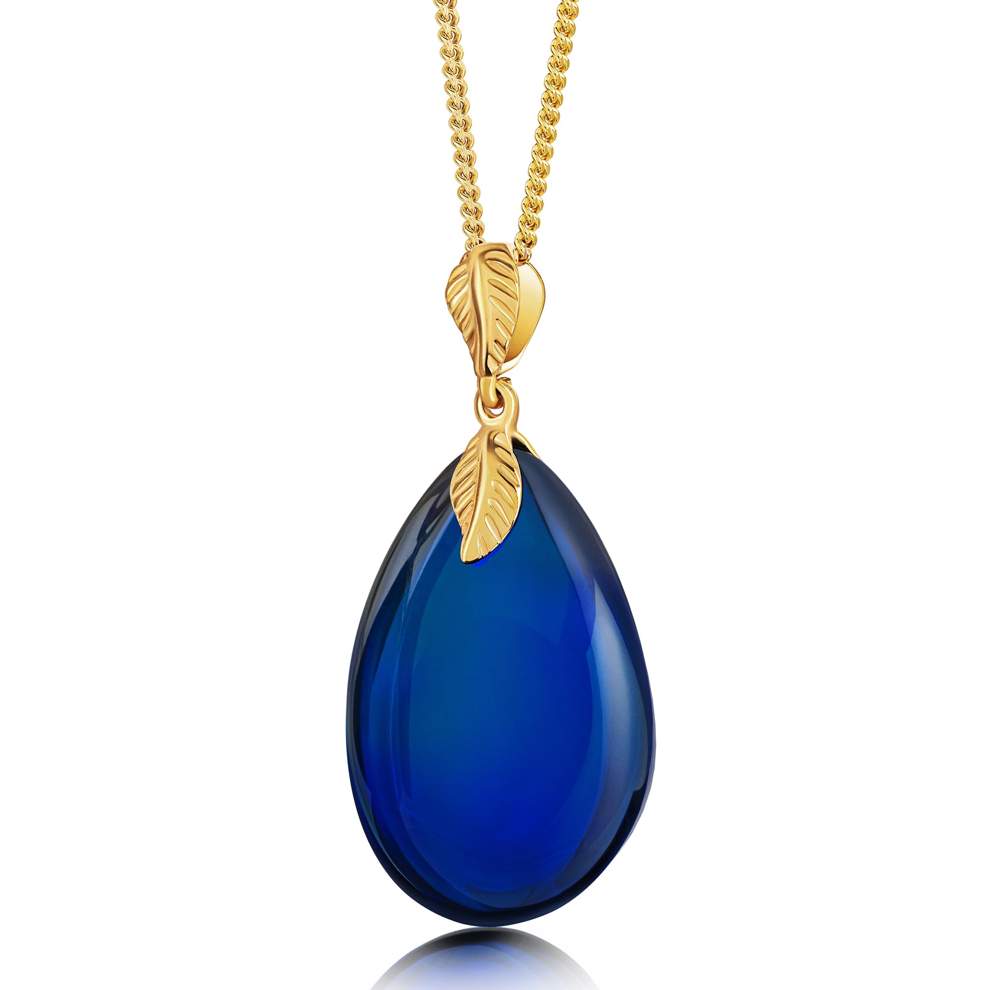 Natürlicher Baltischer Blauer Bernstein Anhänger für Damen | Tropfen Halskette mit vergoldeter Sterling Silber Kette, leichtes 18 Zoll Schmuckgeschenk für den Alltag