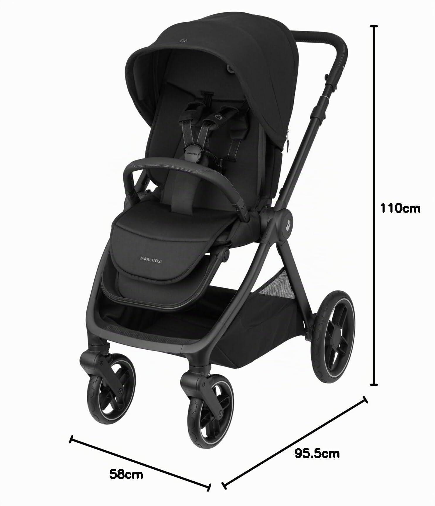 Maxi-Cosi Oxford Plus Cochecito 2 en 1, incluye el capazo, 0-4 años, 0-22 kg, Plegado compacto, Asiento espacioso, reclinación ergonómica, Suspensión de última generación,Amplia cesta, Twillic Black