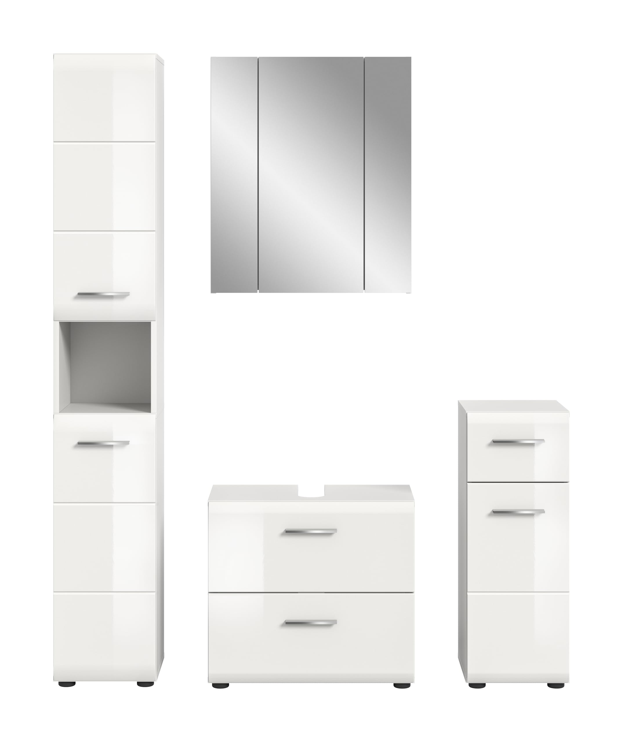 xonox.home – 4 TLG. Badmöbel-Kombination Ice 150x185x30 cm in Korpus weiß Nachbildung und Front weiß Hochglanz – Elegantes Badmöbel-Set – platzsparend – Bild 2