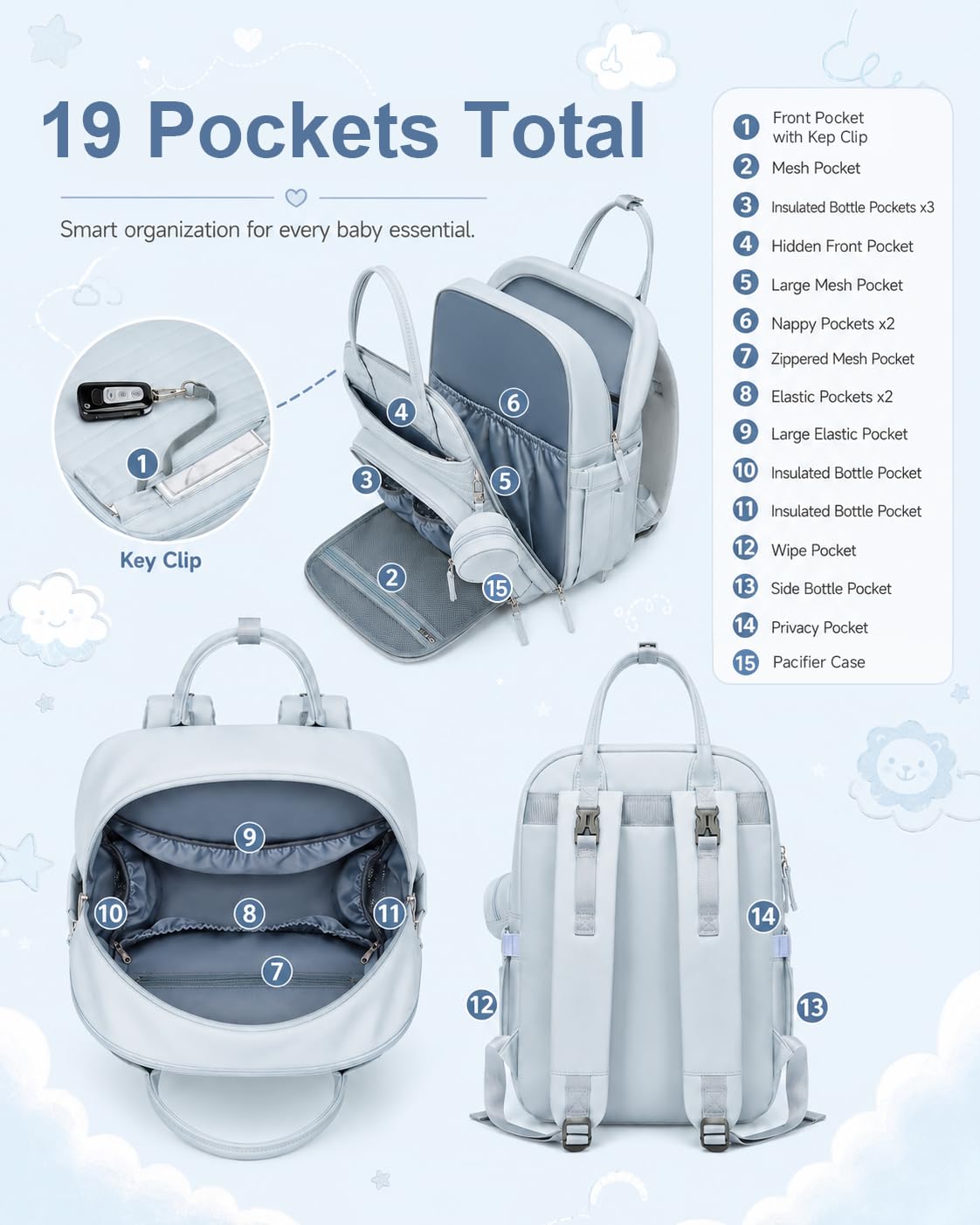 Sea choice Baby Fasciatoio Zaino per Pannolini con Tasche Isolate Zaino per Pannolini con Fasciatoio per Mamme Papà Elegante Borsa da Viaggio per la Cura del Bambino