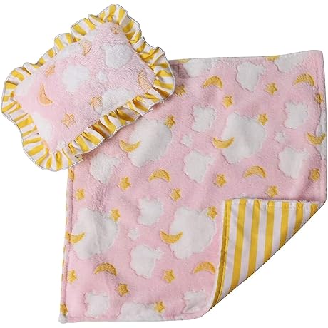Celestial Slumber: Pink Clouds Doll Blanket & Pillow