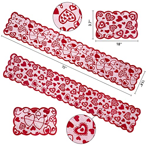90Shine 6Pcs Valentines Day Decorations Table Runners Placemats Romantic Lace Heart Centerpieces Wedding Party Decor Supplies, With 2 Light Strips #TOP4