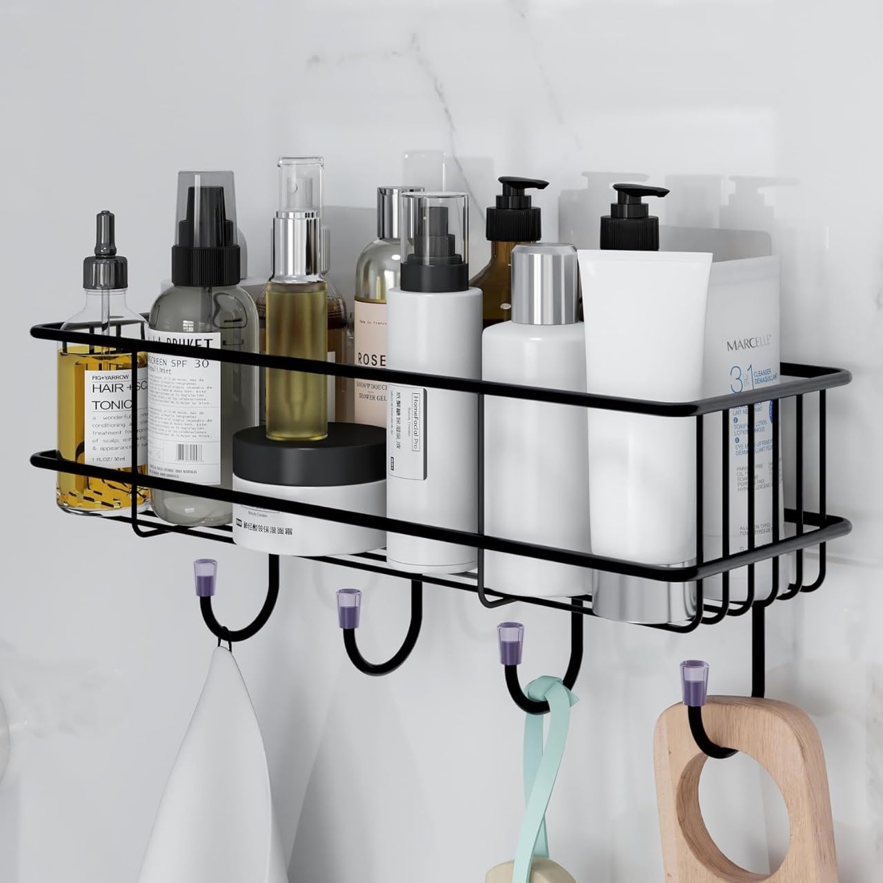 RACKORA Self Adhesive Bathroom Shelf for Wall/Shelf Organizer/Kitchen Shelf with Magic Stickers - Pack of 1 (Black, Powder Coated)-picture-14