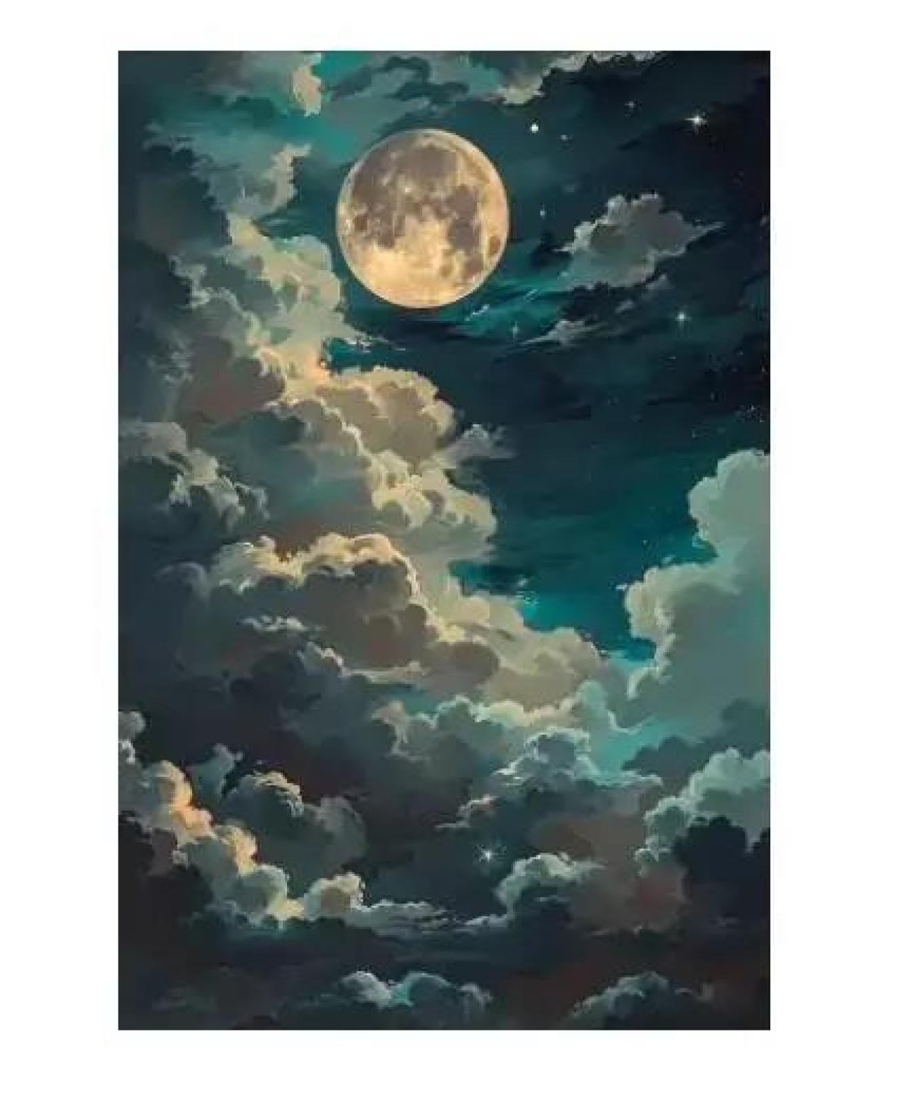 Yocheng Fantasy Artwork Room Decor Celestial Night Court Starry Village Skyline Printable Poster Night Moon Star Wall Art Poster 40x50cm No Frame