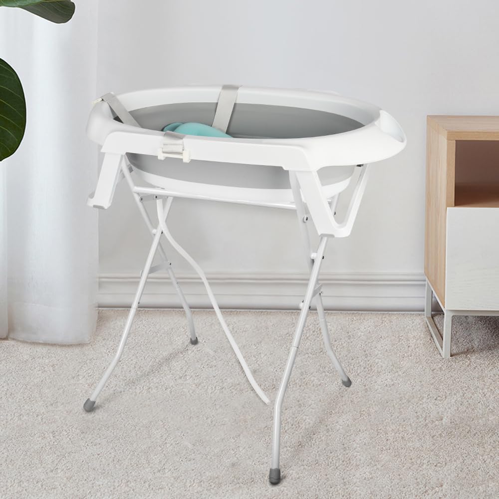 Bañera Bebé, Bañera multifuncional con Soporte de Patas 80cm + Bañera + Cojín, Bañera Bebe Para Recién Nacidos de 0 a 24 Meses (Gris, 63 * 60 * 84.5cm)