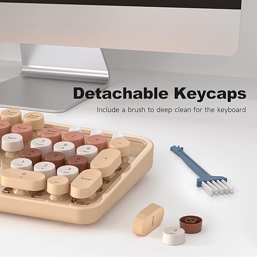 Miniatura 7 de KNOWSQT Teclado de computadora con cable, diseño de té de leche, colorido, retro, tamaño completo, redondo, máquina de escribir, bonitos teclados