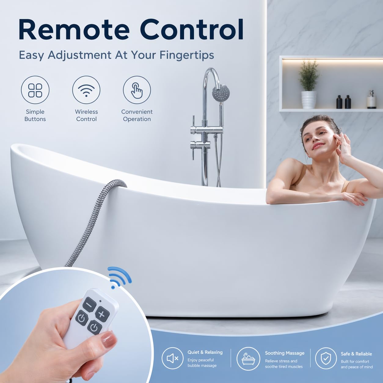 Tappetino da massaggio per vasca da bagno - 6 regolazioni, tappetino da bagno per massaggio a casa, tappetino da spa impermeabile antiscivolo con cuscino gonfiabile e telecomando, potente pompa ad