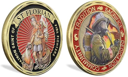 St. Florian Patron Saint of Firefighters Challenge Coin United States Prayer
