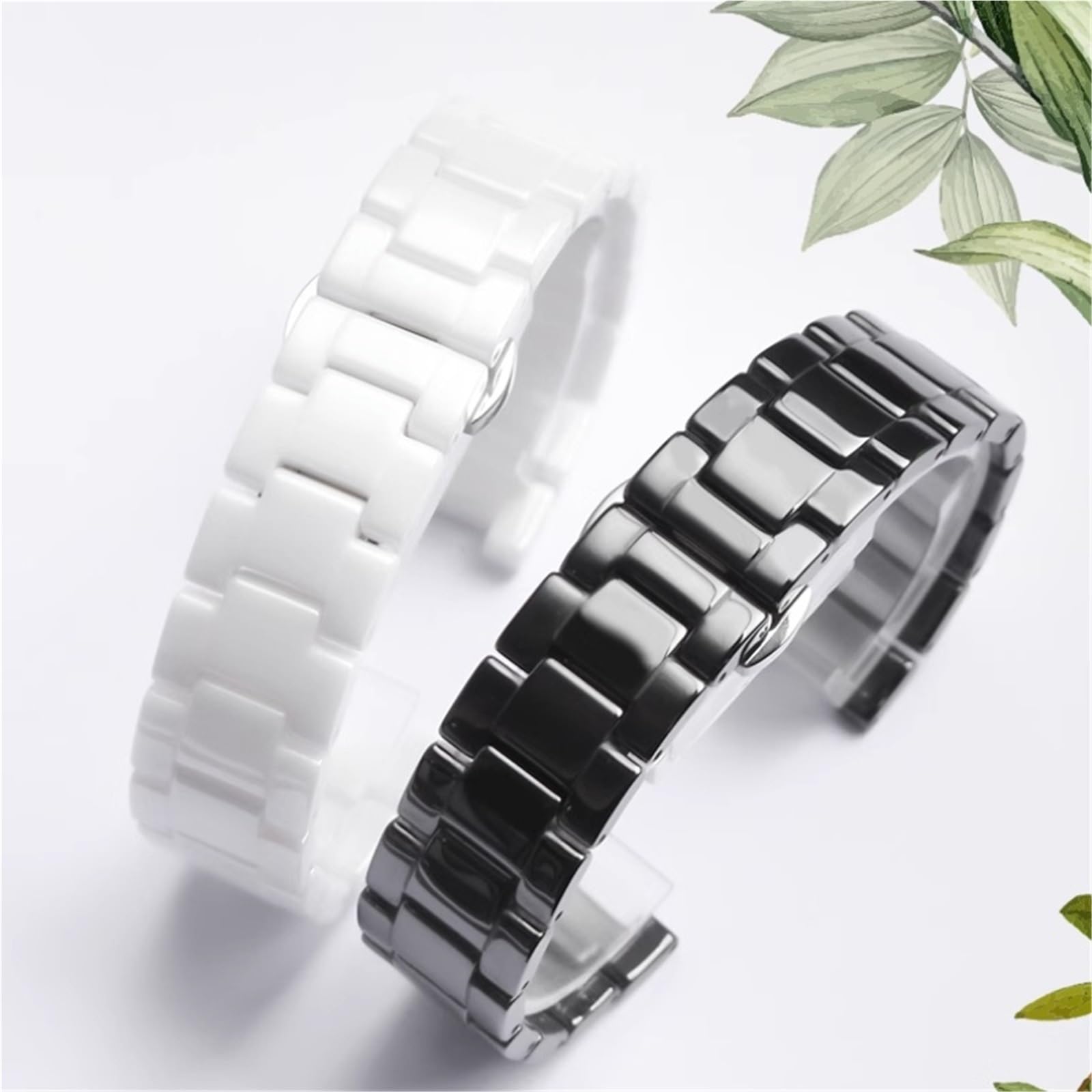 Correa de Reloj de cerámica cóncava de 20 x 11 mm, 18 x 10 mm y 16 x 8 mm para Hombre y Mujer (Negro, 16,9 mm)