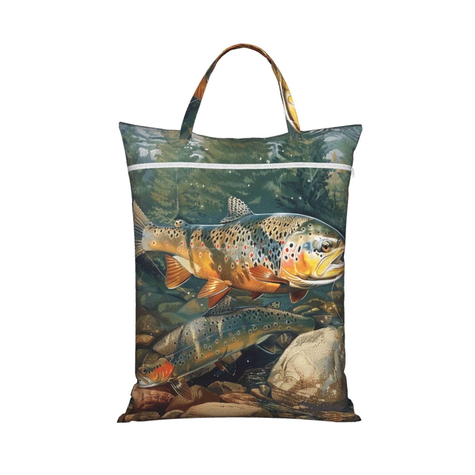 Large Travel Laundry Bags,Brook Trout Fly Fishing Print with Handle Foldable Laundry Bag for Holidays Gym Swimming and Family Trips, 1Pcs