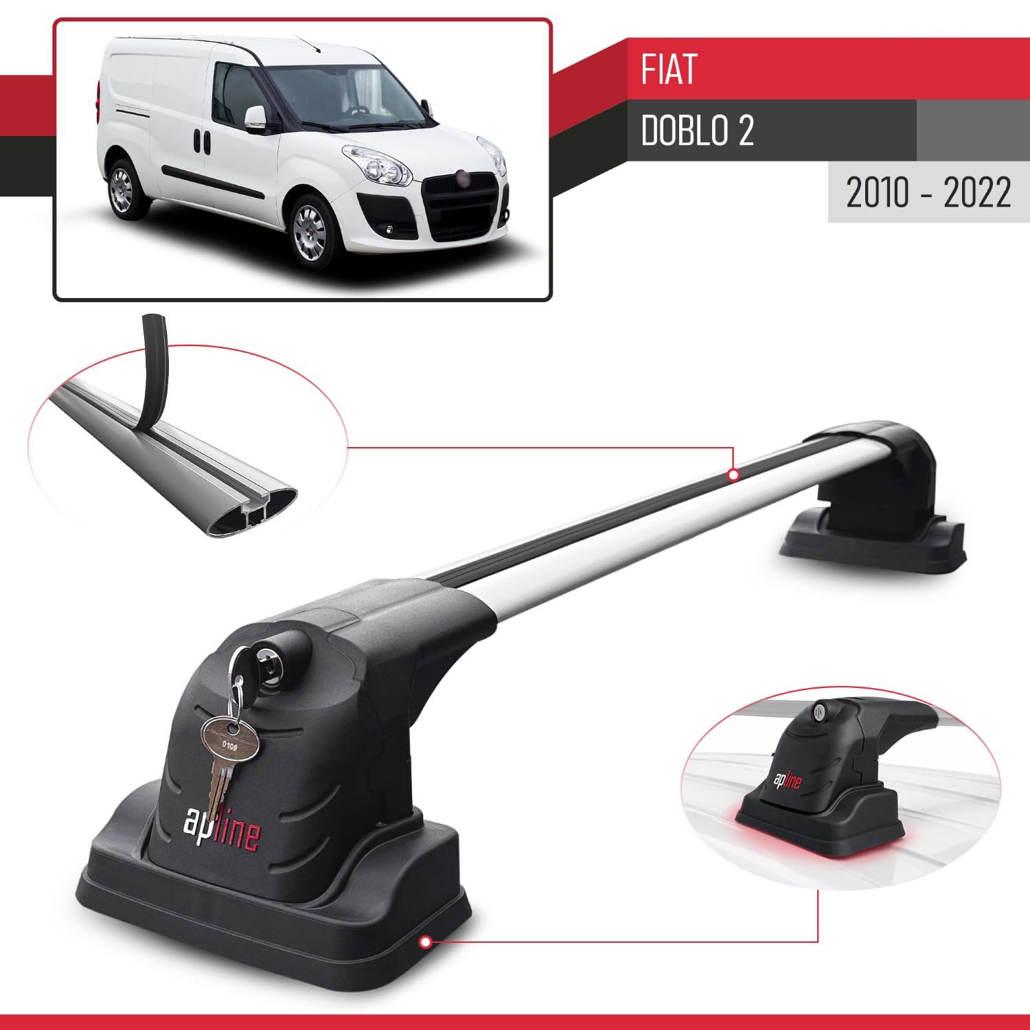 Compatible con Fiat Doblo 2 2010-2022 Modelo Ace-3 Barra de Techo Auto Portaequipajes Barras Transversales Gris Aluminio 2 Barras